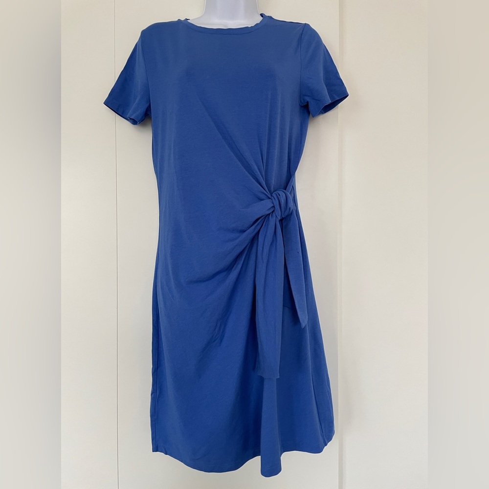 LOFT Cornflower Blue Midi Dress with Knot Detail. Soft, Comfortable, and cool.